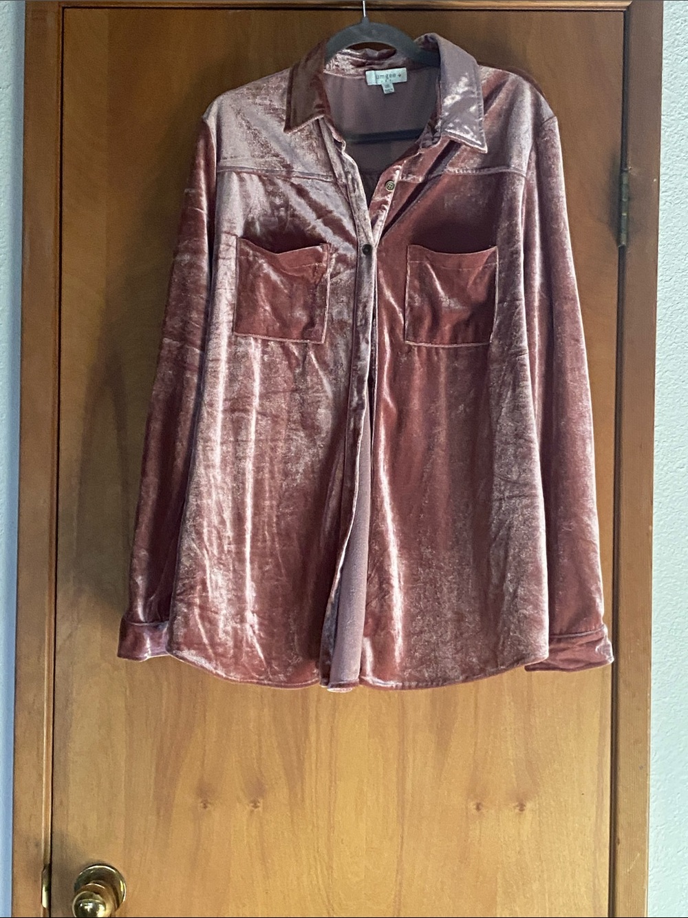 Umgee Velvet Button-Down Shirt in Blush Rose